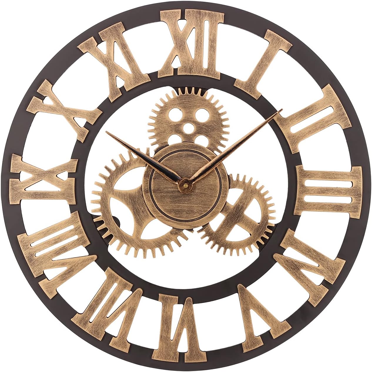 ACCSHINE Horloge Murale Engrenages Or Geante Bois Industrielle 45cm Pendule Murale Quartz Chiffres Romains Silencieuse pour Salon Bar Restaurant