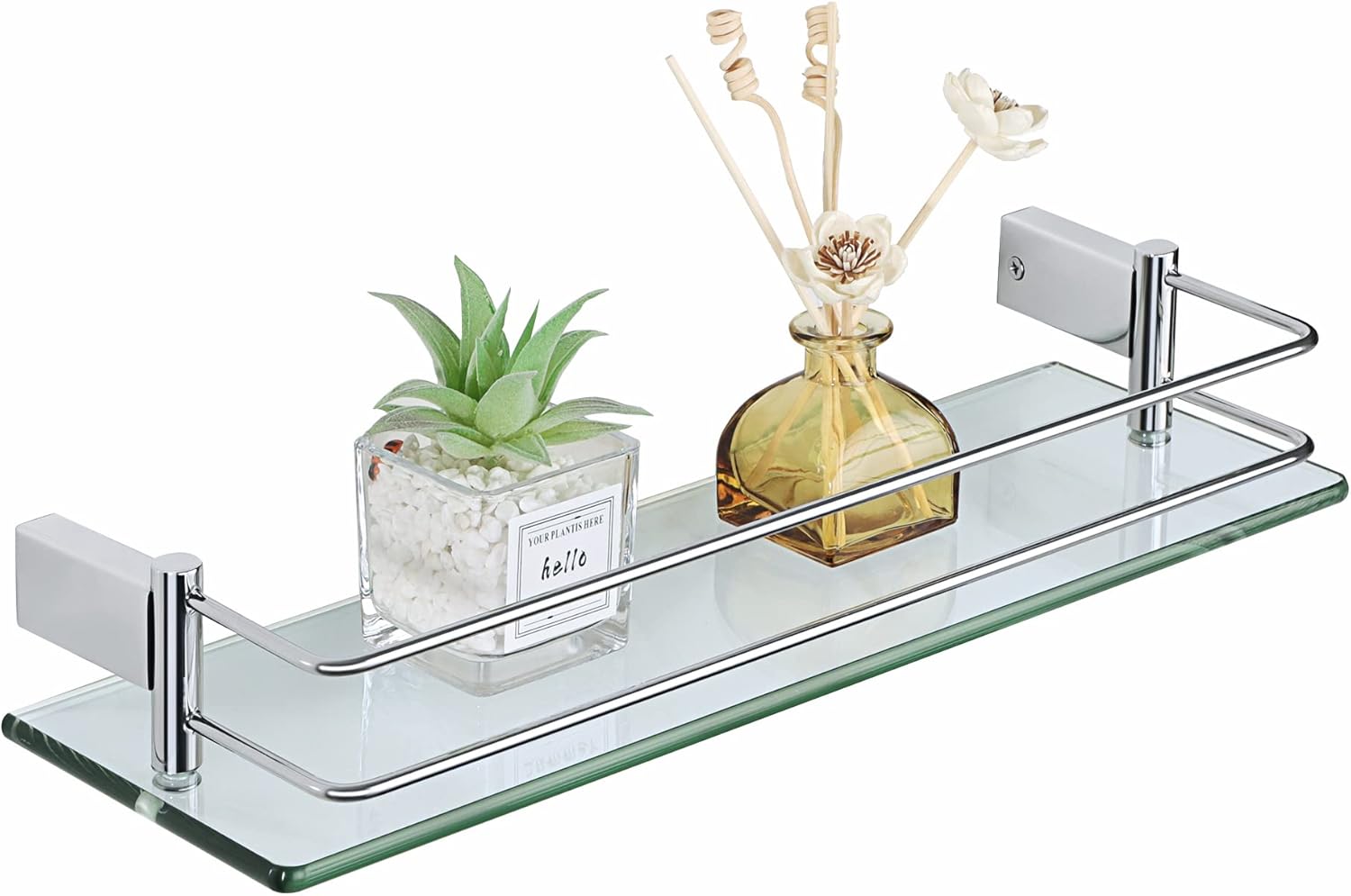 SAYAYO Estanteria Baño, Estanteria Ducha Cristal Pared Accesorios Baño Champú Organizador Baño Pulido Acero Inoxidable Soporte de Ducha de Vidrio para Baño 400mm x 130mm x 66mm, EGC1000-40-C