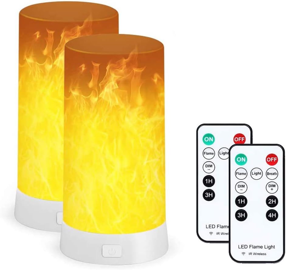 PDGROW 2 juegos de lámparas de llama LED con control remoto, luz nocturna con efecto de llama recargable por USB, lámpara de llama impermeable para Navidad, Halloween, fiesta, uso en interiores y exte