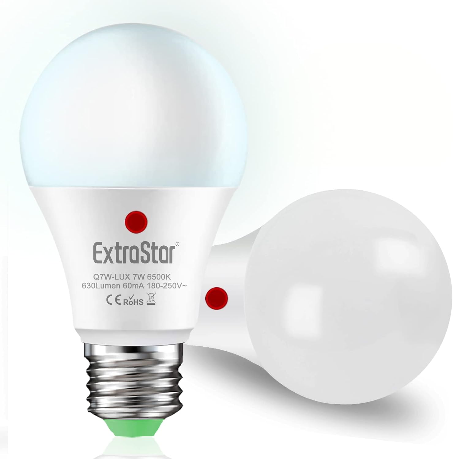 EXTRASTAR Bombilla LED Day/Night Auto Sensor E27 7W Contro Luz Blanca Fría 6500K , 7W Equivalente a 56W, Amanecer hasta el Atardecer Encendido/Apagado Automático, 630lm - 2 unidades