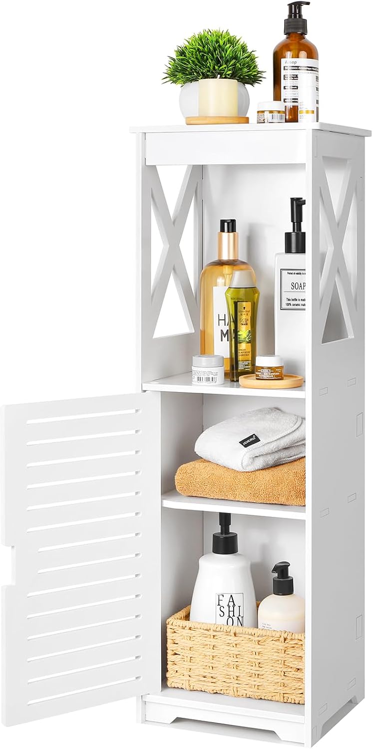 Mueble de baño blanco impermeable con estante de almacenamiento para uso diario y 1 puerta de armario (estilo X).