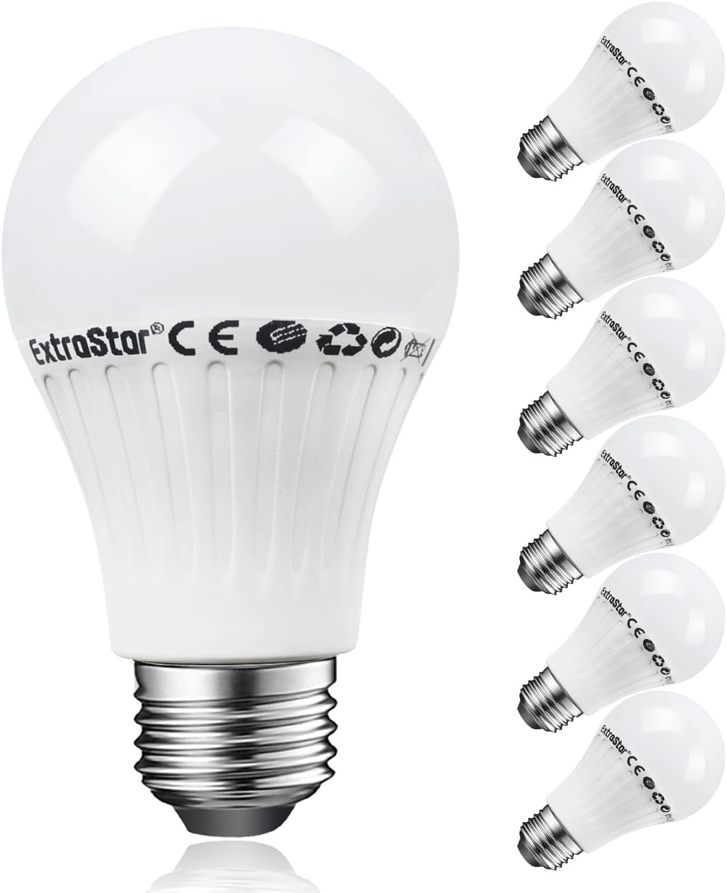 EXTRASTAR Bombilla LED E27 9W, Blanco Cálido 3000K, 720lm, Ángulo 220°, No Regulable, 6 Unidades