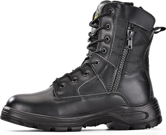 Safetoe Zapatos de Seguridad Hombres y Mujeres, S3 Botas de Seguridad Trabajo Militar con Cuero Impermeable, Puntera con Punta de Acerol Ligeros Calzado para Cremallera, Plantilla mas Comodas…. Talla 42