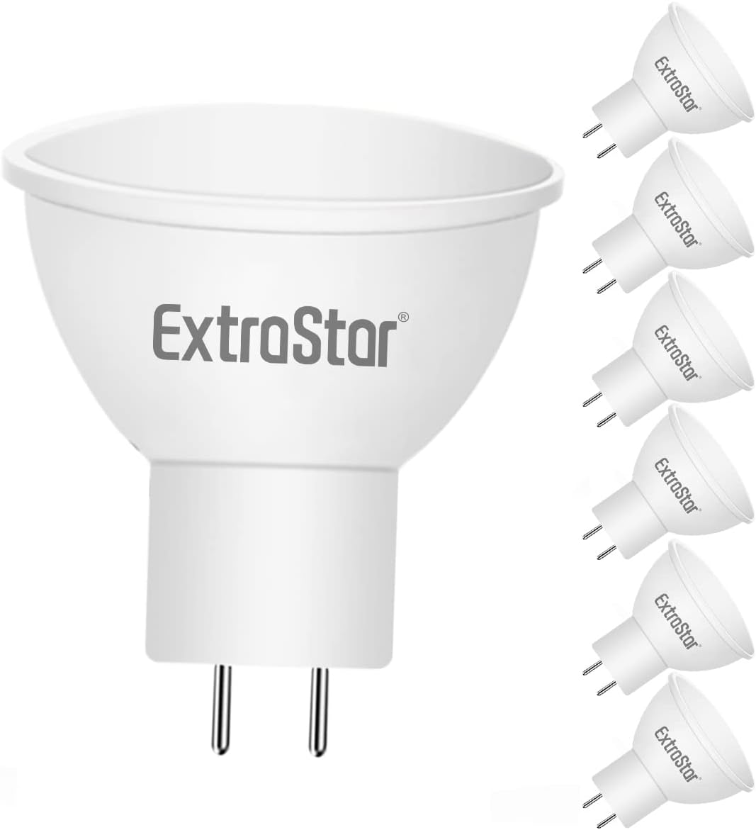 EXTRASTAR Bombilla LED MR16 6w, GU10 Equivalente a 48 W Halógena, 12V, 480LM , 6500K LUZ DIA , No Regulable-6 Pack (6W MR16 6 pcs)