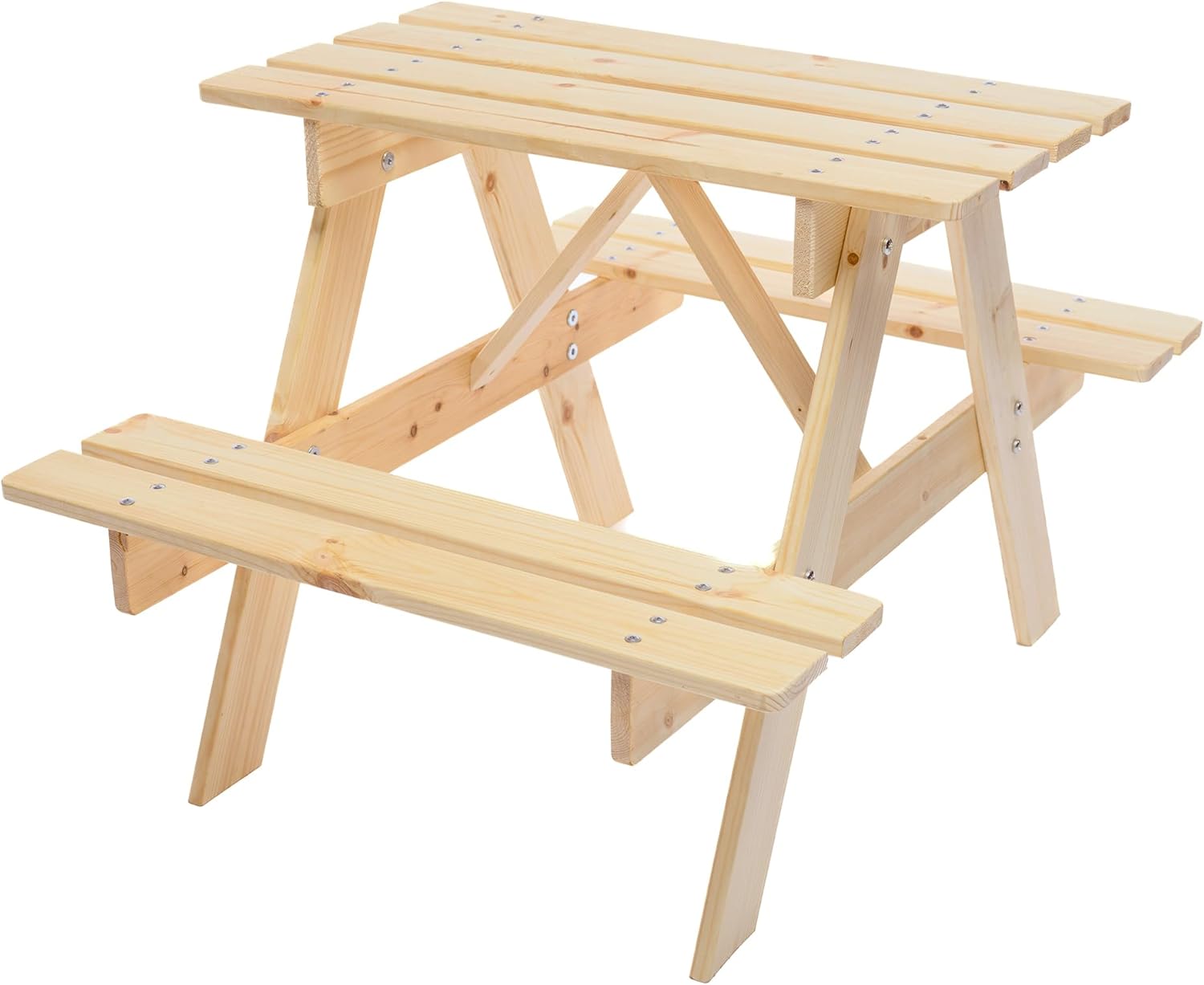 TIMBELA Conjunto de asientos para niños de exterior, mesa de picnic infantil (alto 50 x 81 x 60 cm), conjunto de asientos infantiles de madera natural, banco infantil robusto, conjunto de asientos, muebles de jardín para interior y exterior M012-1