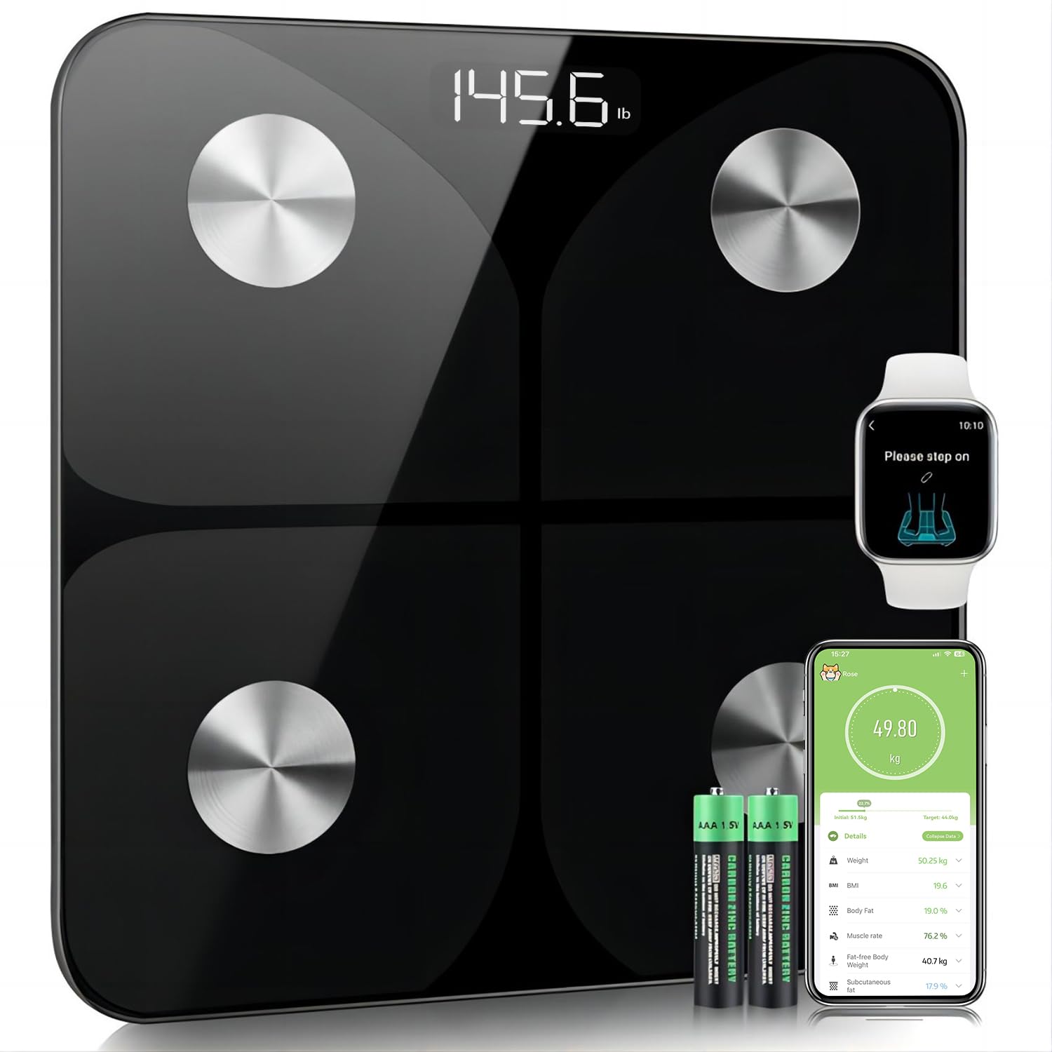 Bascula de Baño Monitores de composición corporal, Bascula Grasa Corporal y Muscular Báscula Inteligente Bluetooth, Medición de Alta Precisión el Peso Corporal, IMC Visceral e Muscular