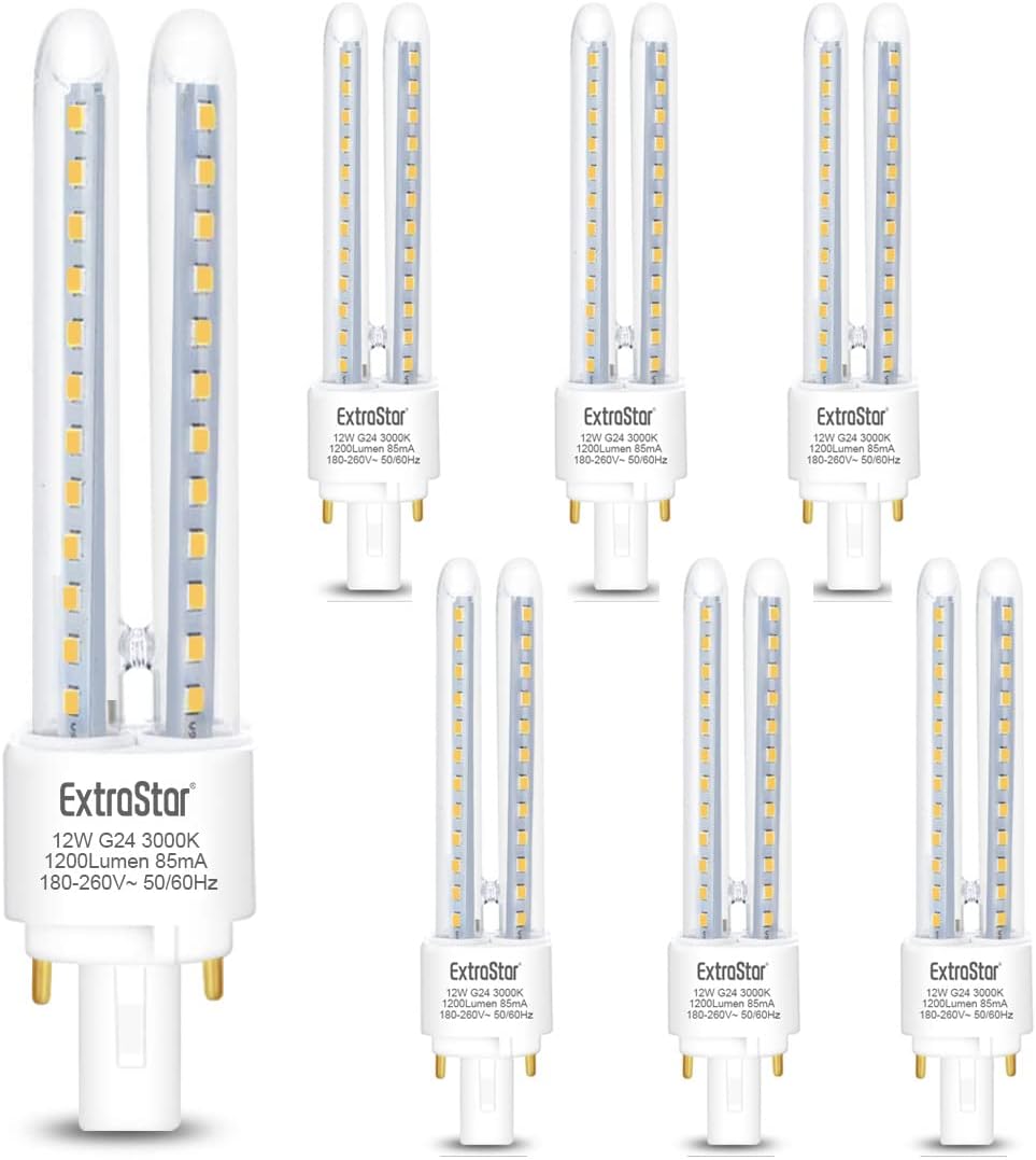 EXTRASTAR Bombillas LED PLC Tubo 2U,12W 1080Lm, Blanco Cálido 3000K, No regulable Pack de 6.B095HDXMFP