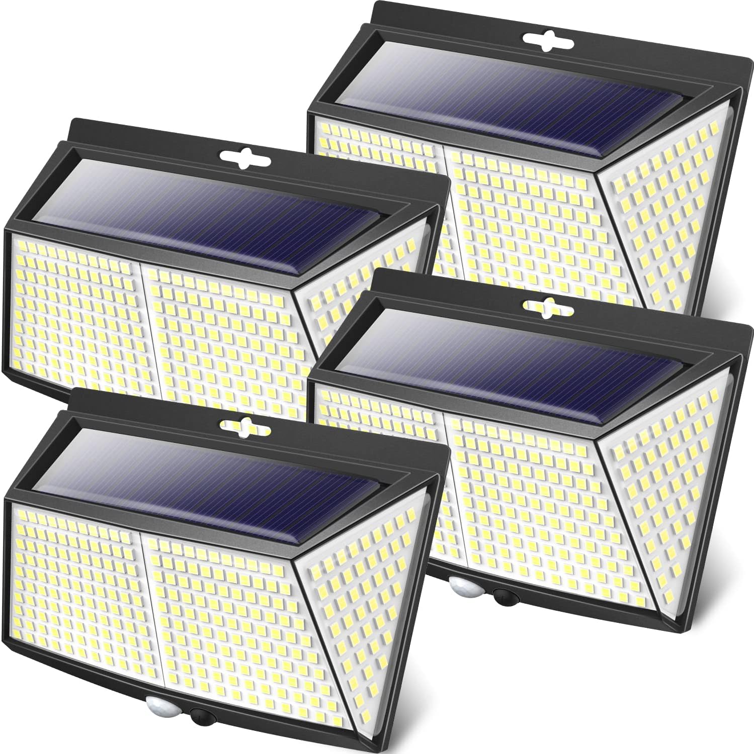 Luz solar exterior con 308 LEDs de alta calidad, paneles solares eficientes, 3 modos de iluminación (brillo medio, sensor de luz, luz de inducción) y un sensor de movimiento con detección hasta 8 metr