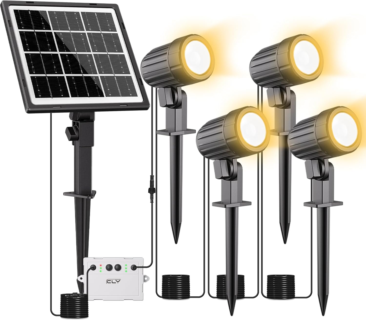 Las luces CLY cuentan con un panel solar de silicio monocristalino de 6V 4W, 25% de conversión solar y una batería de 5000mAh. Se recarga en 6-8 horas y ofrece iluminación de 8-20 horas. Tres modos de