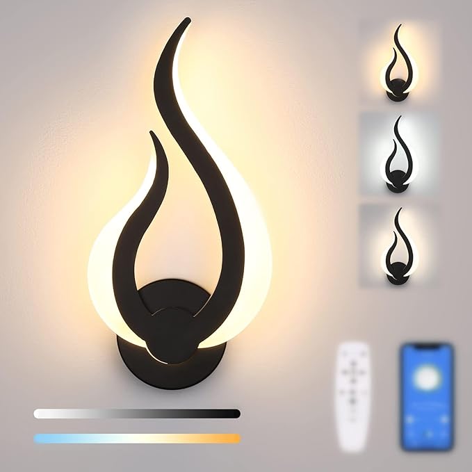 Aplique de pared LED inteligente Lightess de 12 W con mando a distancia, para interiores, regulable (2700 K-6500 K), color negro, con iluminación vertical para habitación infantil, salón, dormitorio, pasillo y escalera.