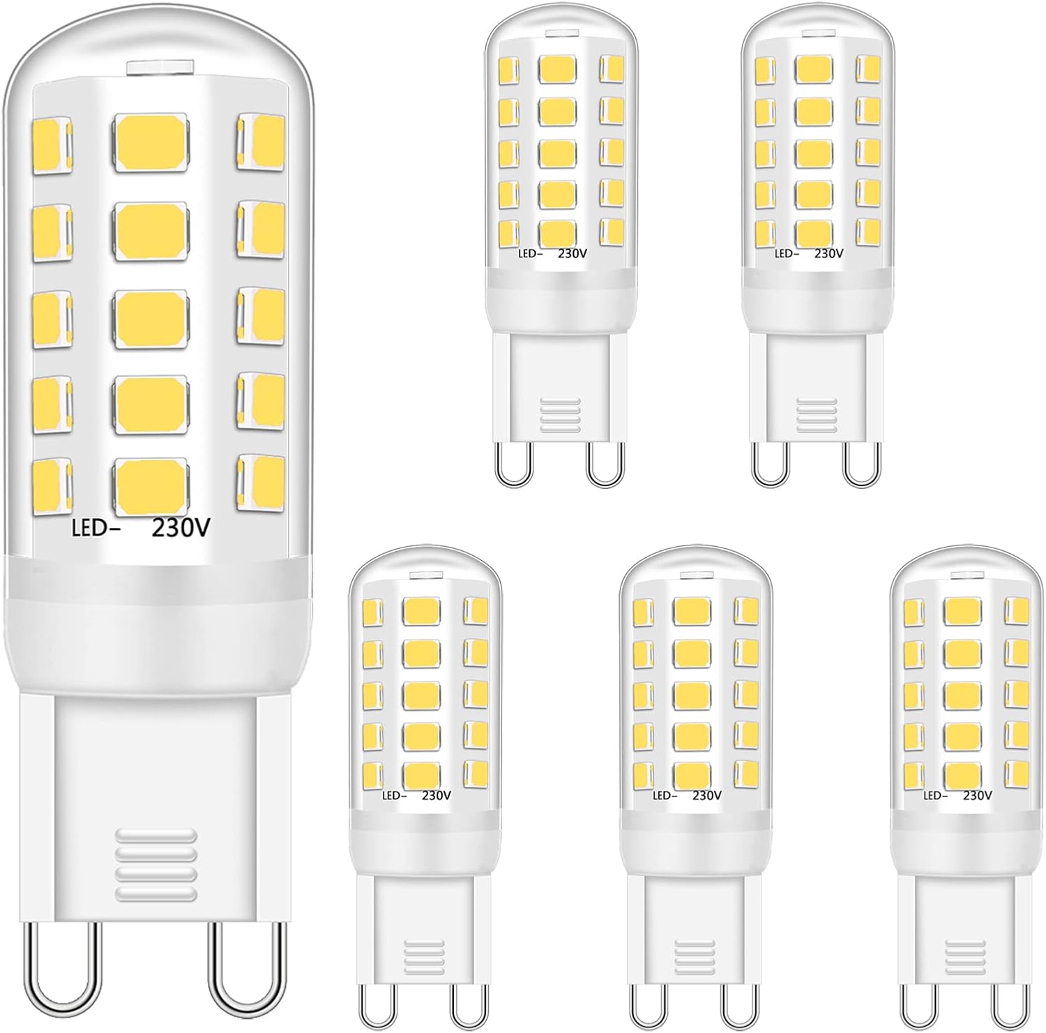 gvmn LED G9 Ligero Bombillas 5W Equivalente a 28W 33W 40W Halógeno Bombillas, Blanco Natural 4000K, G9 Enchufe LED Lámpara, sin parpadeo, no regulable, CA 220-240V, paquete de 5