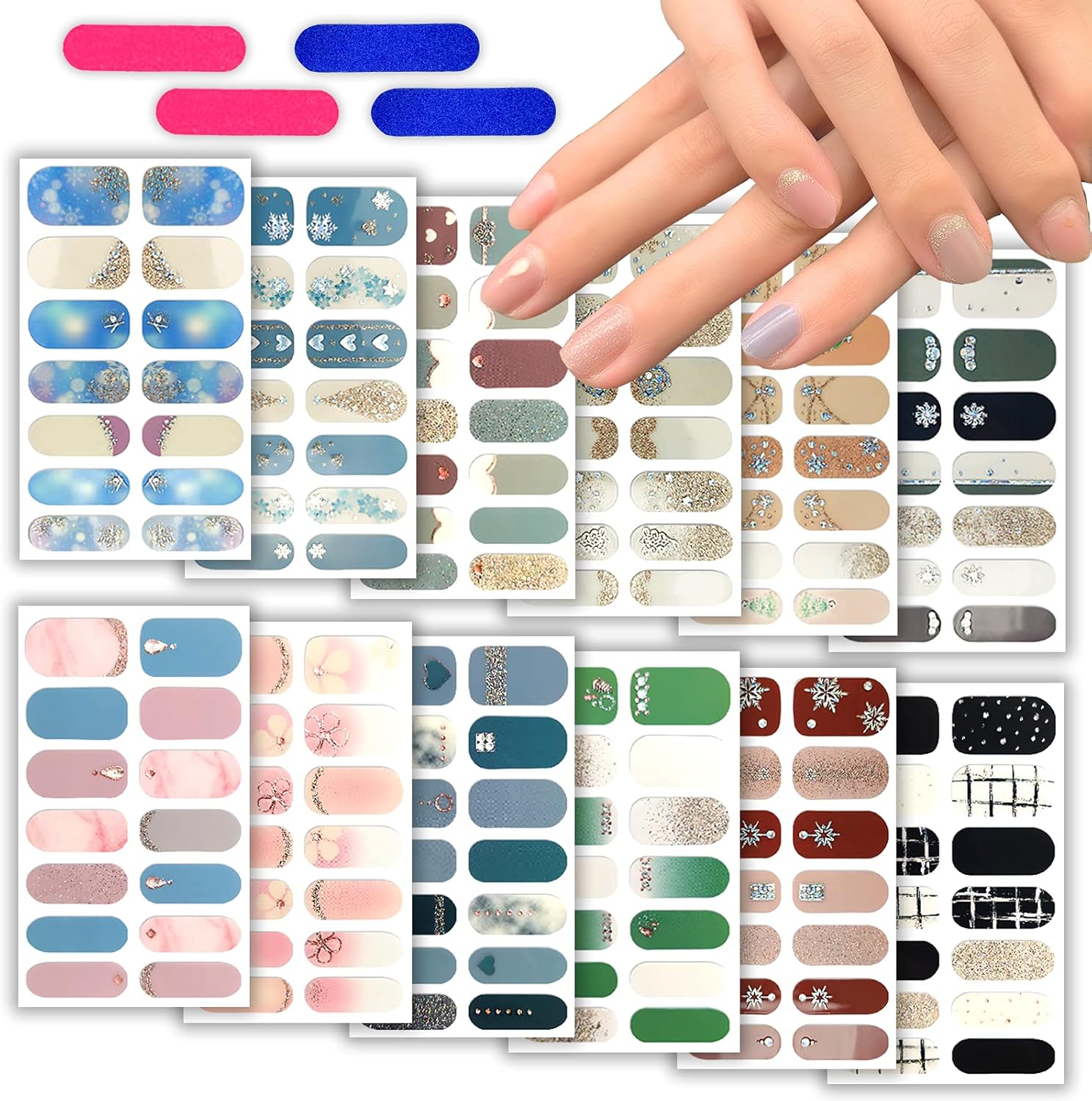 12 parches de uñas autoadhesivos con 2 limas de uñas