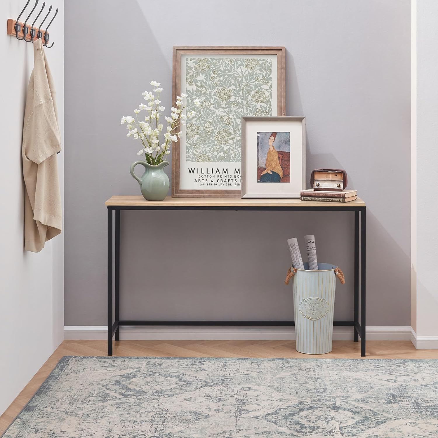 Lifewit 100 cm Mesa de Consola, Tavolo da Divano Stretto con Marco de Metal para Sala de Estar, Tavolo d'Ingresso Industriale Lungo per Corridoio, Ingresso, Ufficio, Fácil Montaje, Marrón Rústico