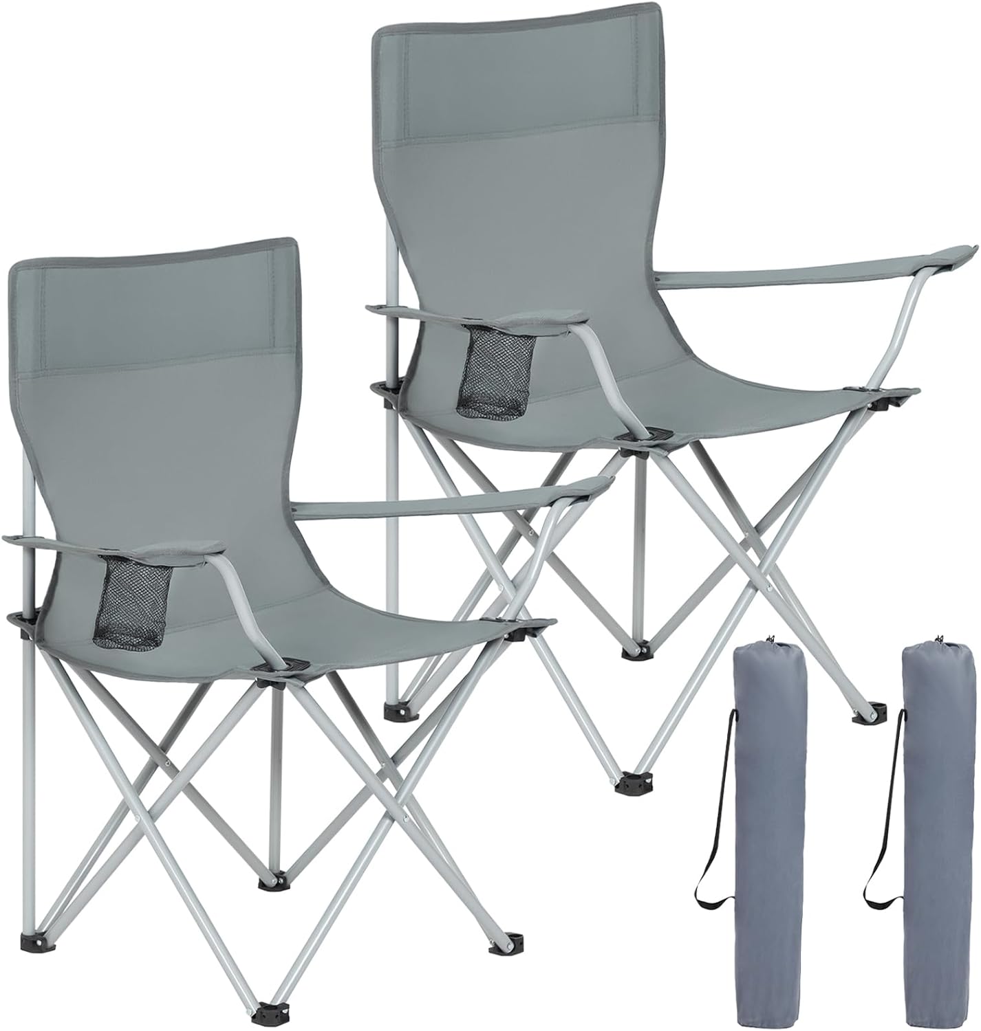 Silla plegable de camping AMHANCIBLE, juego de 2 piezas, silla de pesca, plegable con portavasos, silla plegable de camping con reposabrazos y bolsa de transporte, ligera, soporta hasta 120 kg.