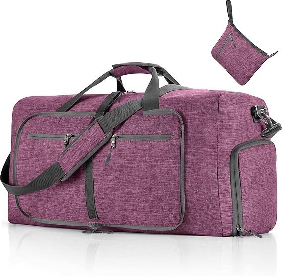 Vomgomfom Bolsa de Viaje Plegable de 115L, Maleta Deportiva Hombre Mujer-Maletas de Viaje con Compartimento para Zapatos, Maleta Gym, Gym Bag, Impermeable y Resistente al Desgarro (Púrpura)