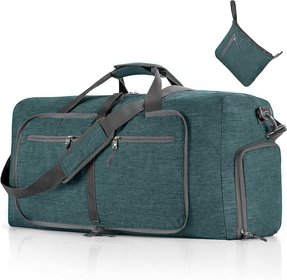Vomgomfom Bolsa de Viaje Plegable de 115L, Maleta Deportiva Hombre Mujer-Maletas de Viaje con Compartimento para Zapatos, Maleta Gym, Gym Bag, Impermeable y Resistente al Desgarro (Verde)