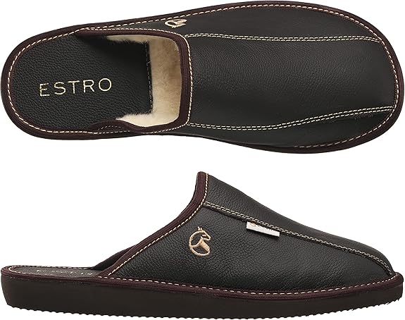ESTRO Zapatillas De Casa Hombre Invierno Piel De Carnero Pantuflas Casa Hombre Lana Suela De Memoria FROST, EU 42