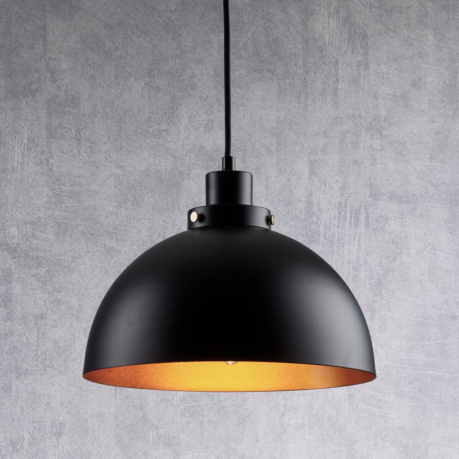 Lámpara colgante FORCOSO en negro y dorado, moderna lámpara colgante industrial de 1 luz, de metal vintage con casquillo E27, para cocina, dormitorio, comedor, sala de estar, restaurante, loft, bar (negro)