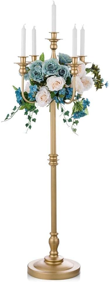 Sziqiqi 124cm Candelabro Porta-Velas de Metal 5 Brazos, Portavelas Antiguo Decorativo Centro de Mesa para Boda Evento Fiesta, Oro