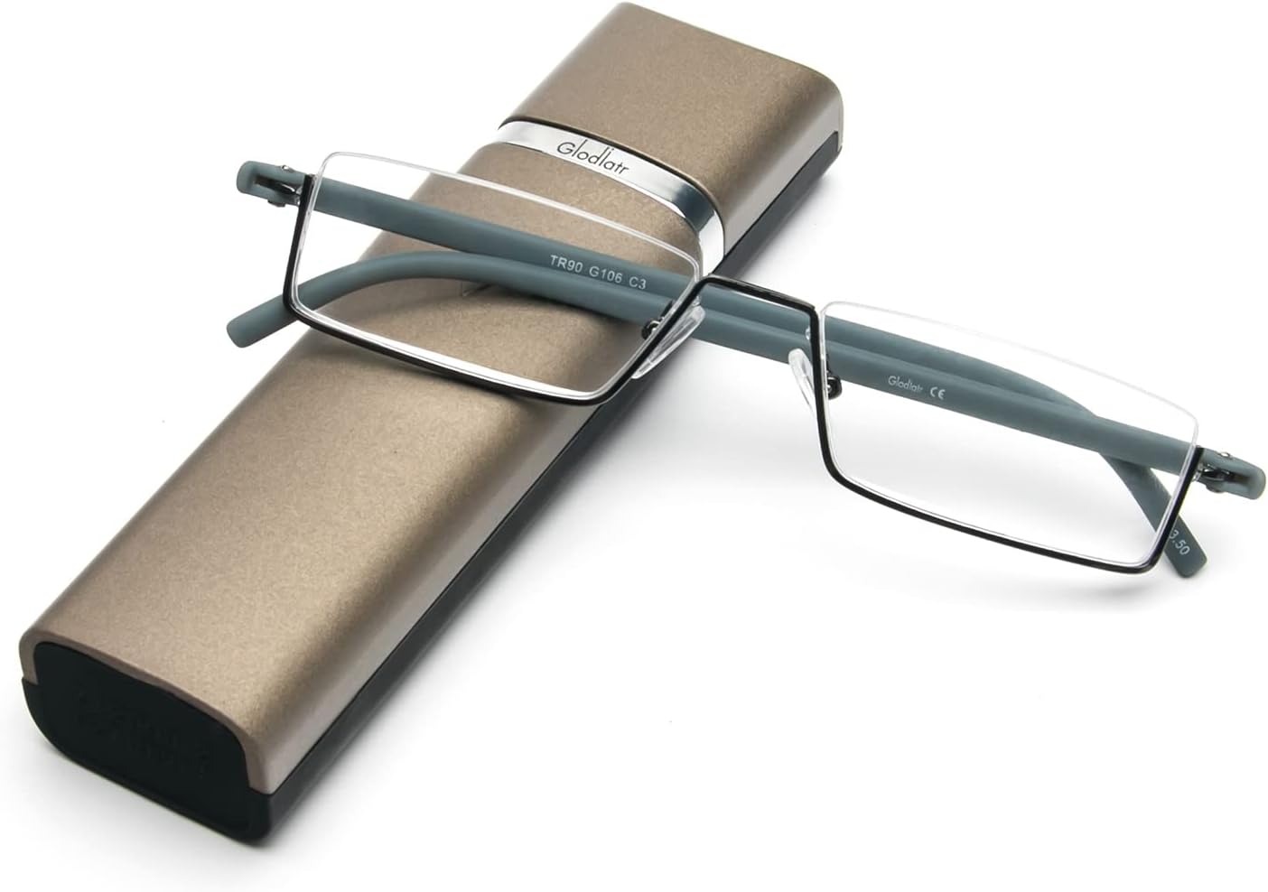 KoKoBin Gafas de lectura con montura ultraligera TR90, ayuda para la lectura, gafas de media montura de metal, ayuda ocular con estuche para gafas para hombres y mujeres