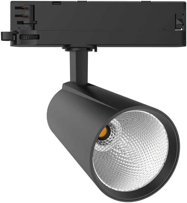 Lámpara LED de carril de 30 vatios, trifásica, de 4 hilos, giratoria y orientable, 3000K blanco cálido 2800lm, lámpara de techo de aluminio para sistema de carril de iluminación interior, negro