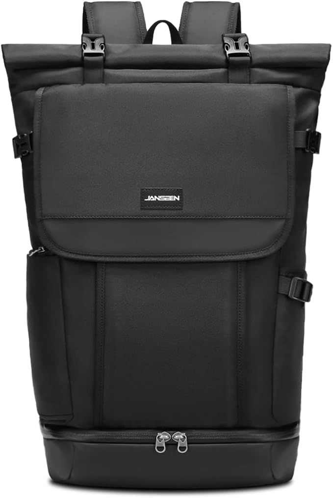 JANSBEN Mochilas Hombre Mujer Water-Resistant Roll Top Backpack 23-30L con Laptop y Zapato Compartimiento para Portátil Escolares Universidad Trabajo Viajes Capacitación