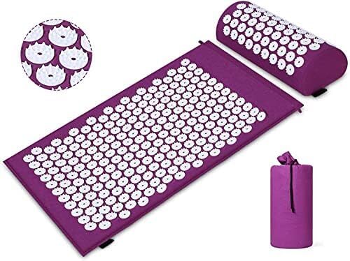 Set de acupresión colchoneta de acupresión con cojín contra el dolor de cuello y espalda, terapia magnética y acupresión, con bolsa de transporte, esterilla de masaje de acupresión ideal para hombres y mujeres.
