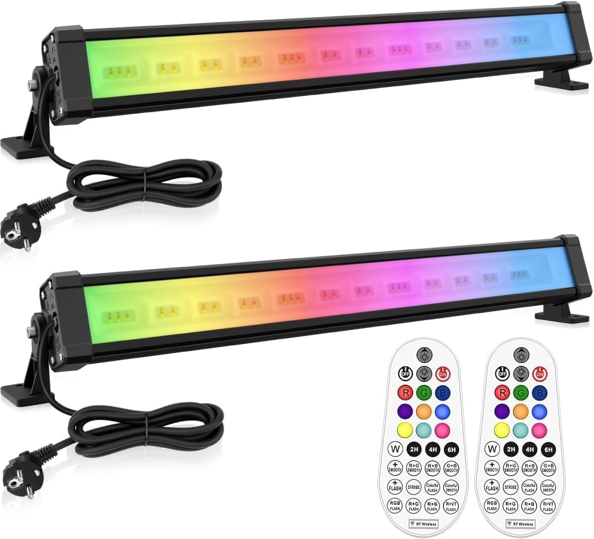 MEIKEE Foco RGB de 42 W con control remoto, reflector de bañador de pared de 360°, 12 colores, 2 modos, temporizador, 6 niveles de brillo, función de memoria, foco LED, barra RGB para bar, fiesta, discoteca, celebraciones, escenarios, paquete de 2 [Clase de eficiencia energética F]
