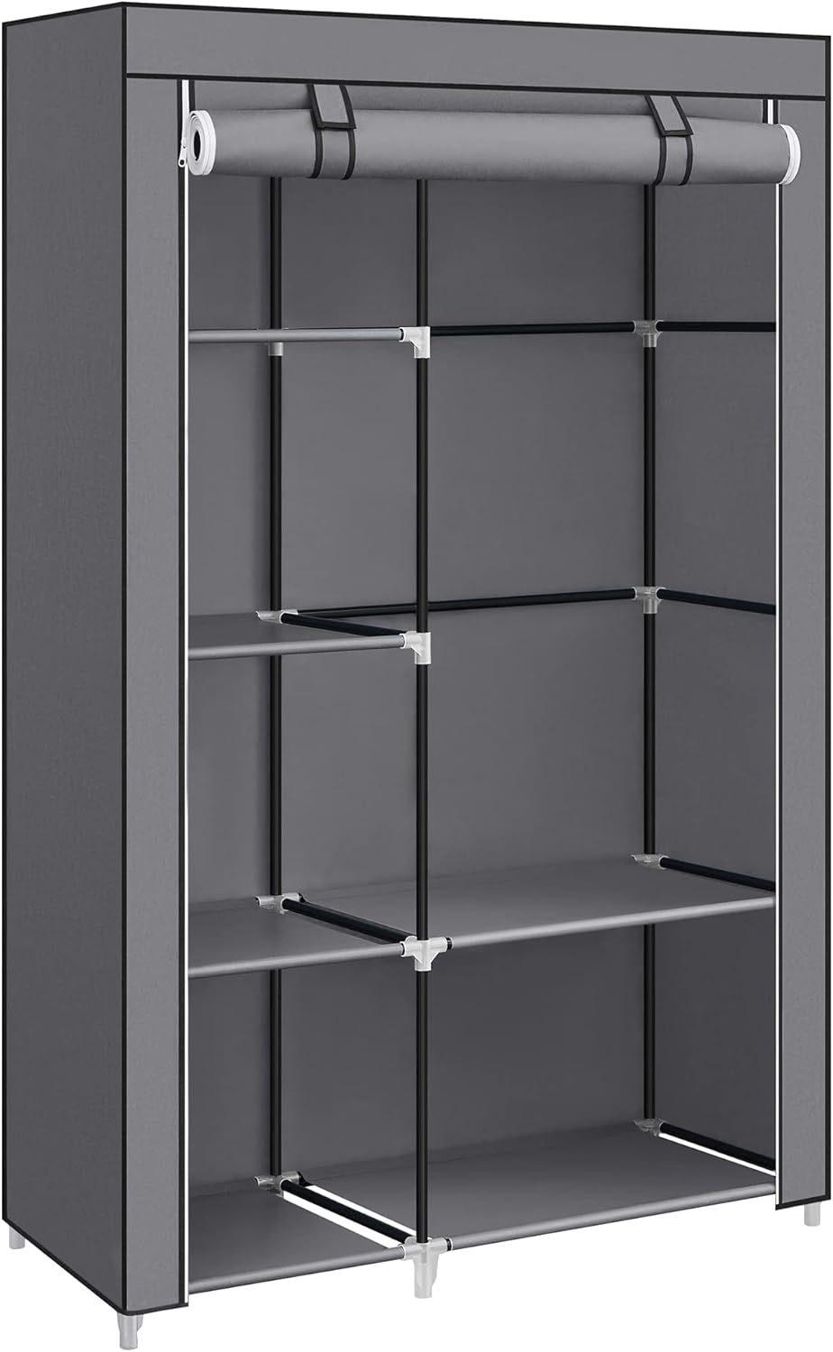 SONGMICS Armario de Tela, Armario de Ropa, con 1 Barra Colgante, 6 Estantes, Tela no Tejida, Marco de Metal, 45 x 105 x 168 cm, para Dormitorio, Pasillo, Gris RYG085G02