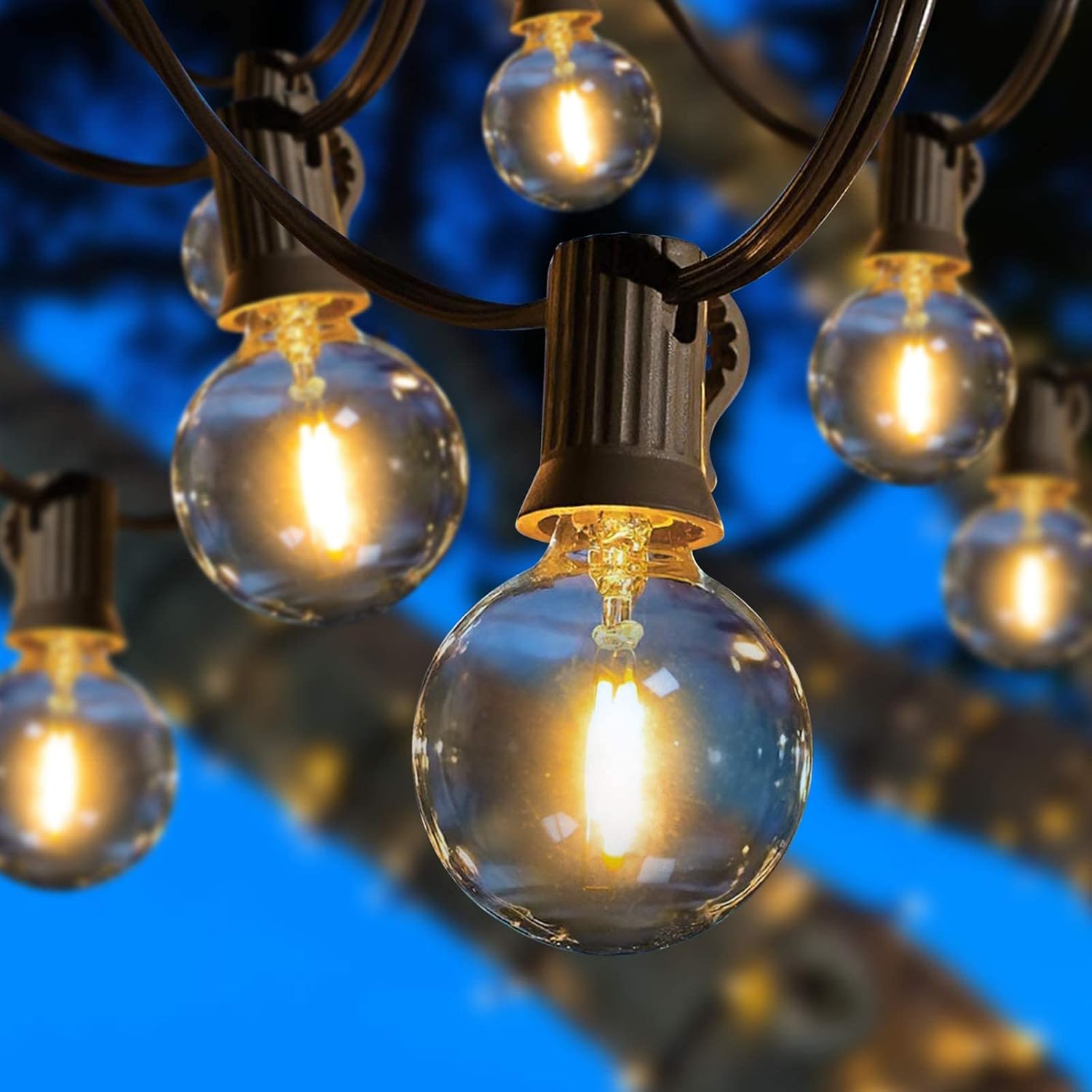 Zorara Cadena de luces resistente al agua para exteriores, 9,5 m, 25 Bombillas G40 de 7W E12, para exteriores, con 3 bombillas de repuesto, IP65, resistente al agua, para jardín, balcón, casa, decoración