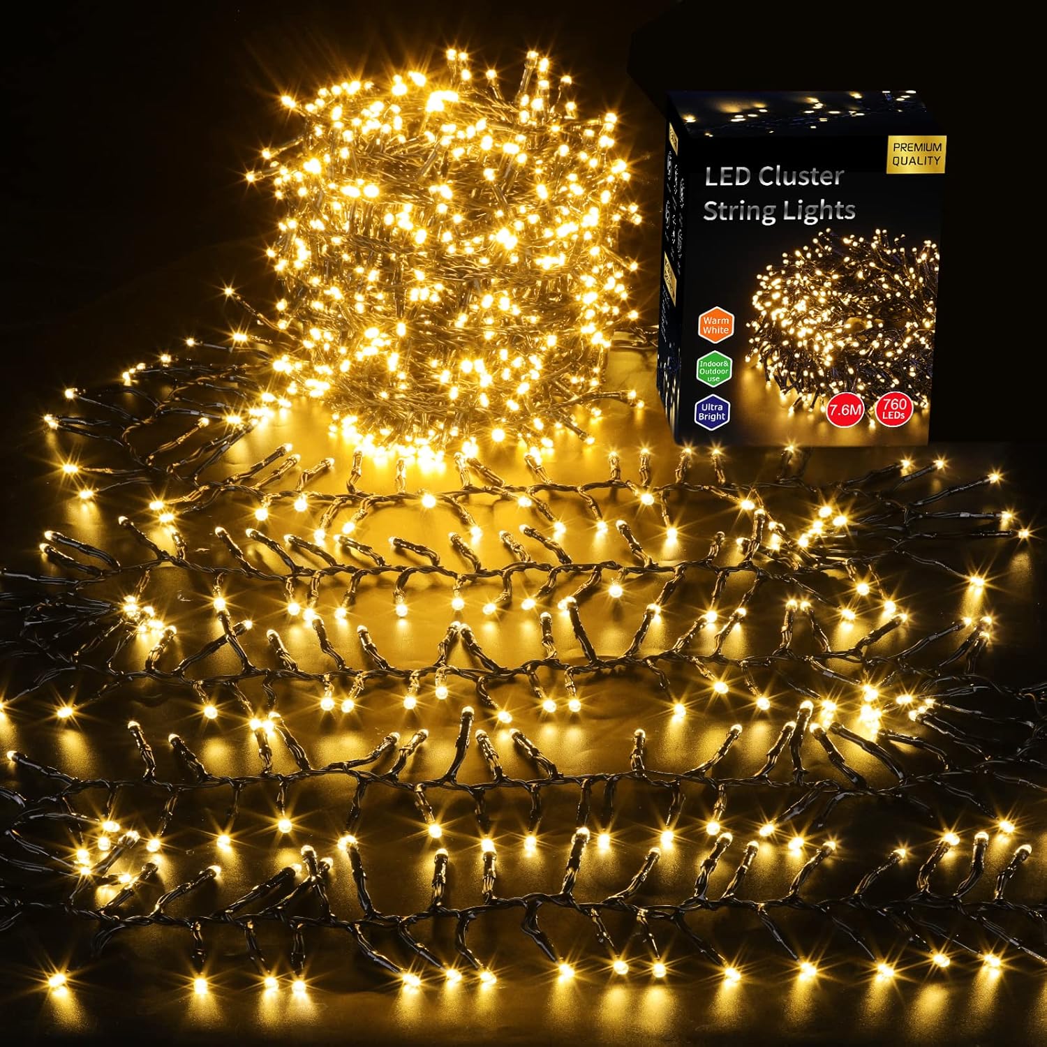 ELKTRY Luces Navideñas Exterior, 760LEDs 7.6M Luces Navideñas Exterior, Guirnaldas Luces Exterior Impermeables con 8 Modos, Cadena Luces Navideñas LED Decorativas para Árbol/Navidad/Jardín/Interior/Fi