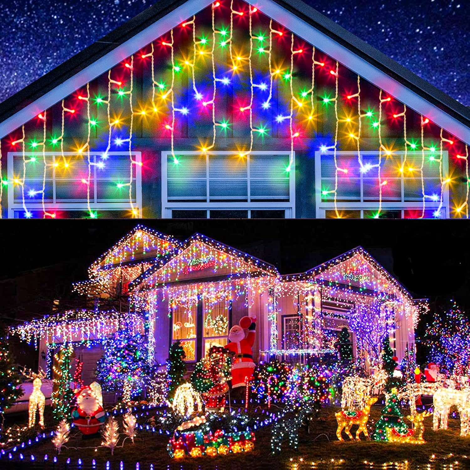 Guirnalda de luces LED de carámbanos para exteriores, 20 m, 800 luces LED, cortina extensible Elegear con temporizador, IP44, coloridas luces de carámbanos para ventana, 8 modos, luces navideñas para 