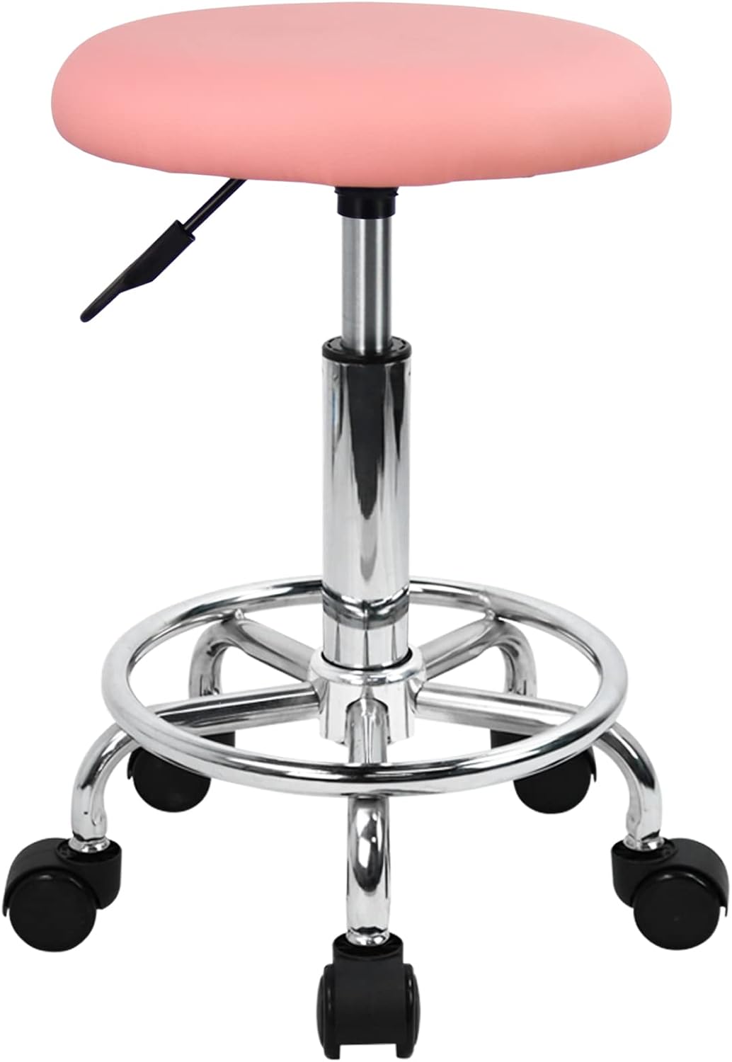 KKTONER Taburete Giratorio Taburete Barbero Altura Ajustable Giratorio De Cuero De PU del Balanceo Taburete con Reposapiés (Rosa)