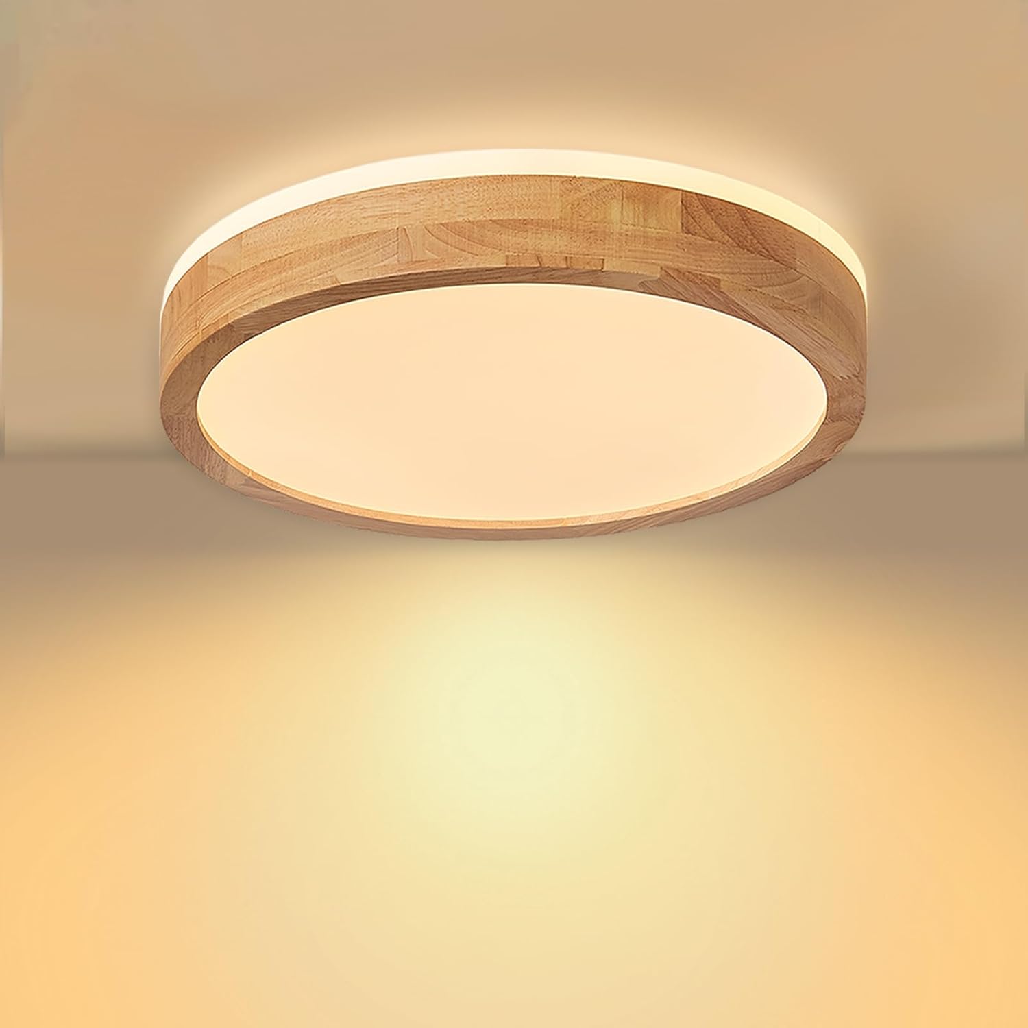 Lámpara de techo LED Baerolc de madera, con brillo superior de 360°, ?30 cm, para dormitorio, 24 W, 3000 K, luz blanca cálida, redonda, para dormitorio, oficina, cocina, habitación infantil, pasillo y