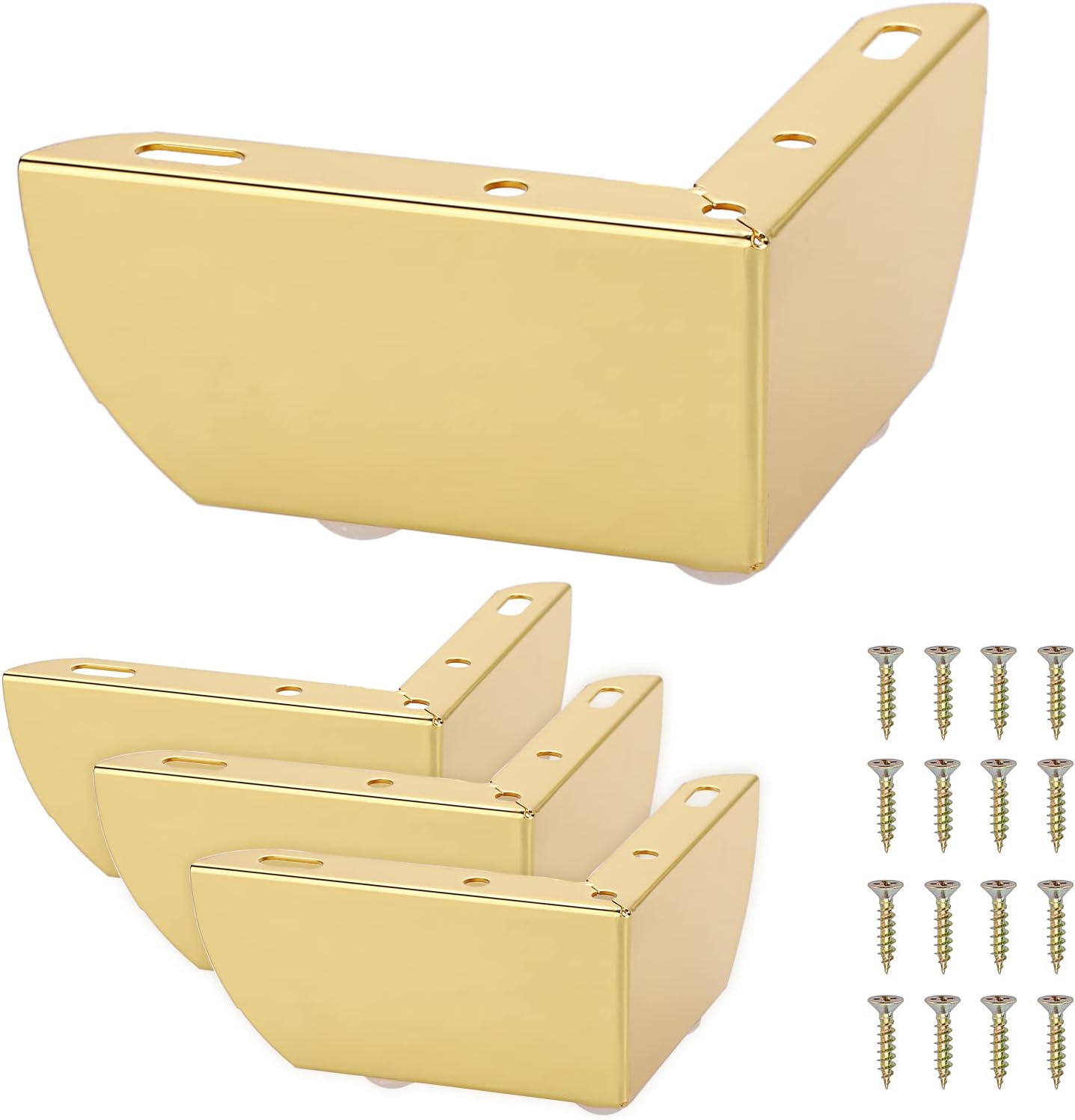 SUMNACON 4 patas para muebles de 5 cm, patas de acero para armarios, sillas, mesas, armarios, cajones, sofás, con tornillos, patas de muebles, triángulo de montaje sencillo (dorado)