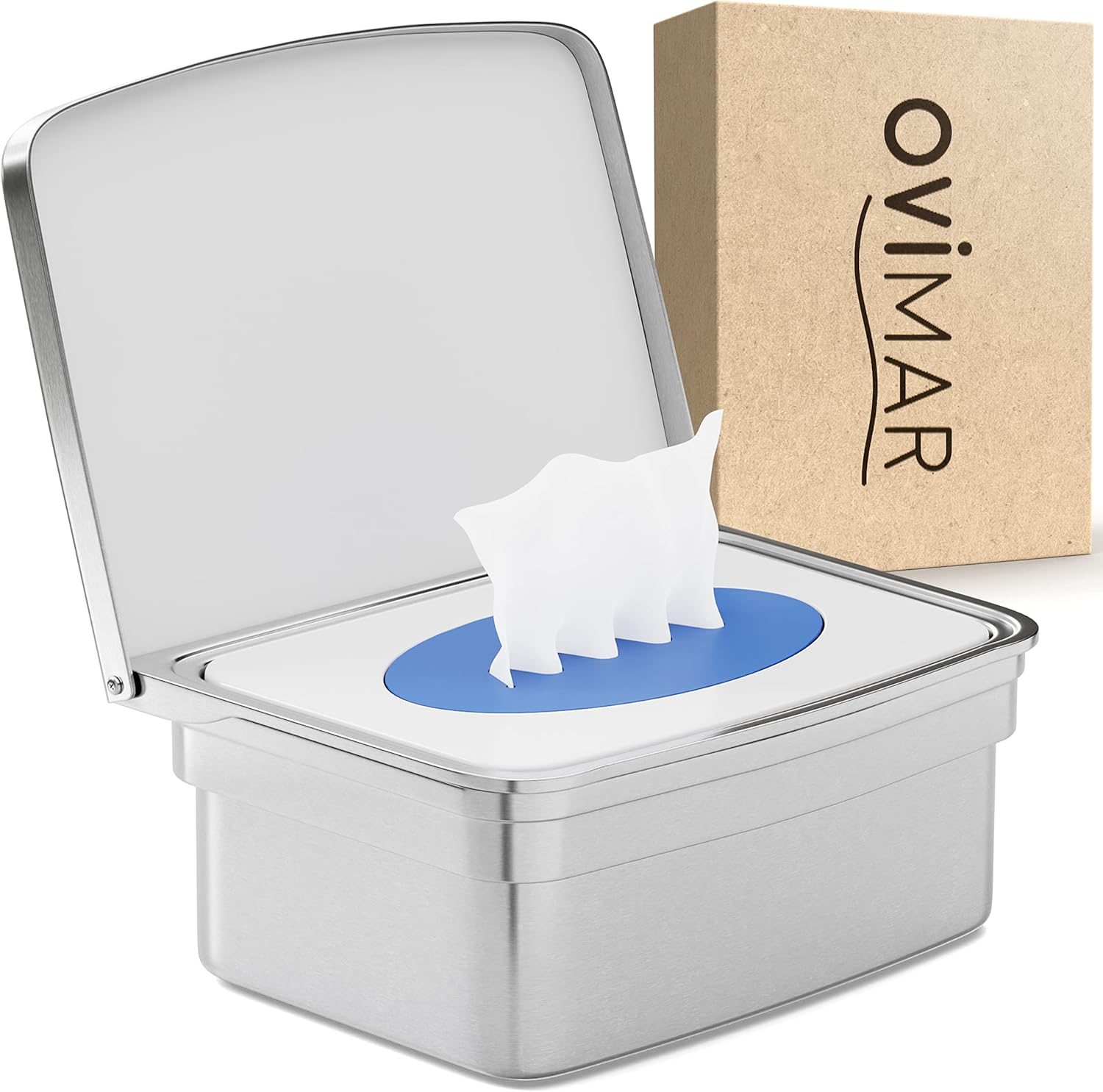 Caja de toallitas húmedas ovimar con tapa Egense | en elegante acero inoxidable pulido plateado | sin taladrar | Para que los pañuelos faciales se mantengan siempre frescos gracias a la caja para guar