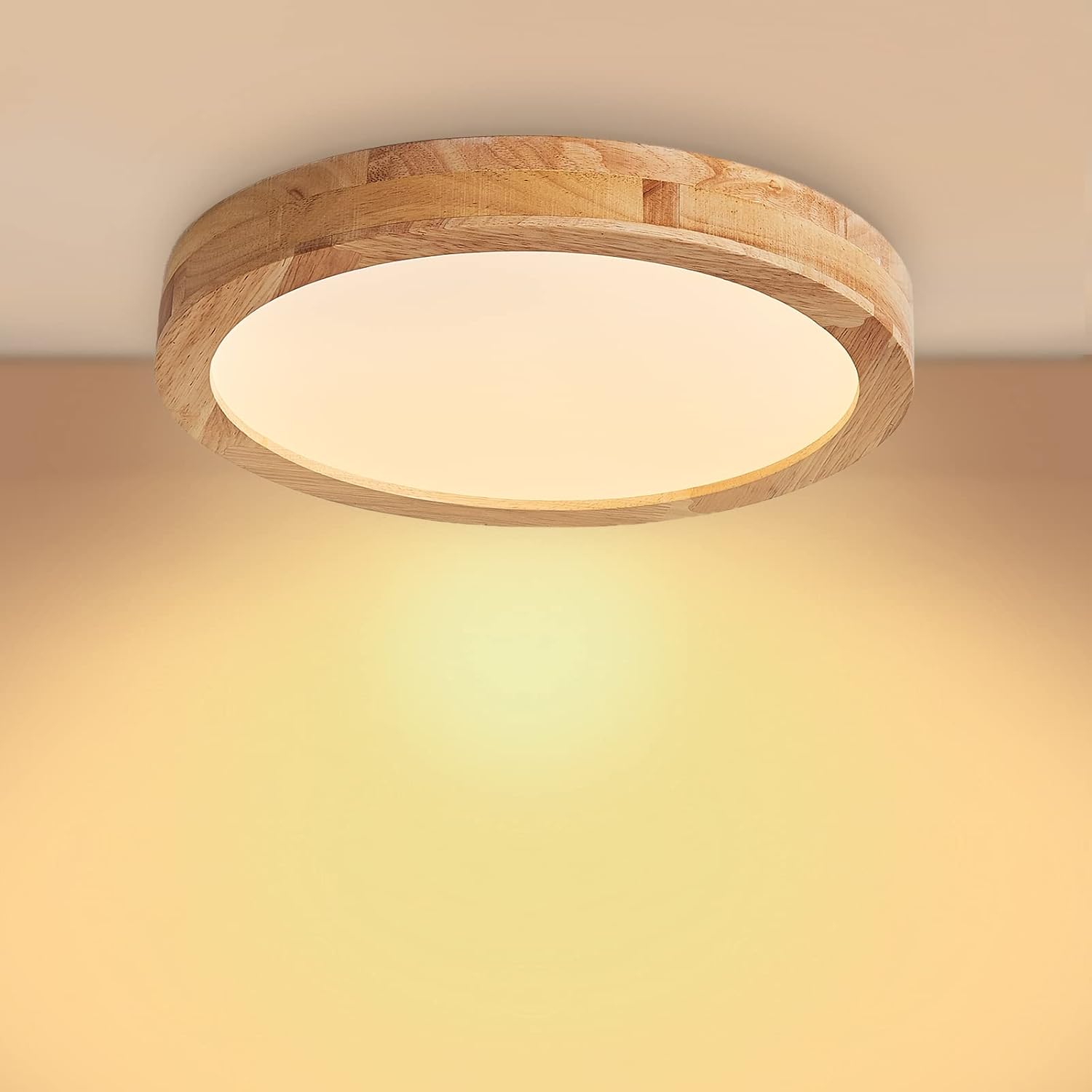 Lámpara de techo LED Baerolc de madera de roble, redonda, 30 cm, 20 W, 3000 K, para salón, dormitorio, oficina, cocina, habitación infantil, pasillo y balcón.