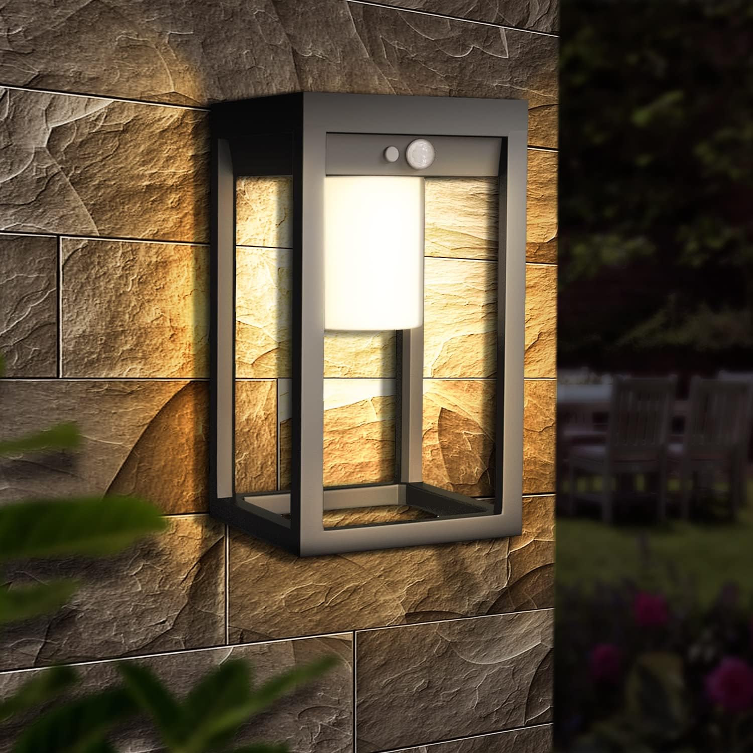 Lámparas solares tekstap para exterior, aplique de pared con sensor de movimiento, aplique solar de pared para exterior de 2 modos, lámparas solares impermeables IP44 para exterior fabricadas en alumi