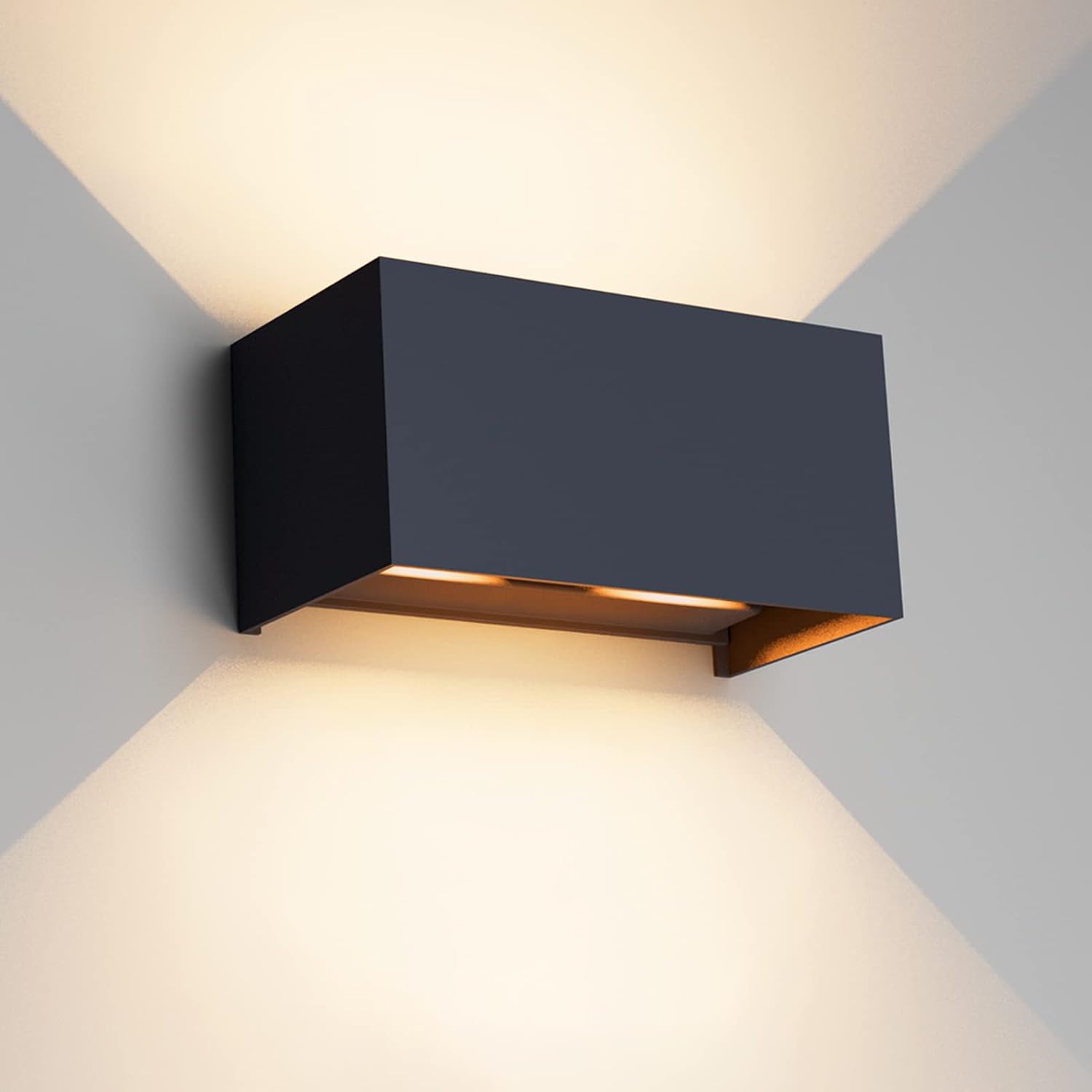 Klighten Aplique LED 24W interior/exterior, lámpara exterior 3000K, pared IP65 UP down, aplique exterior con ángulo de haz ajustable, blanco cálido, antracita