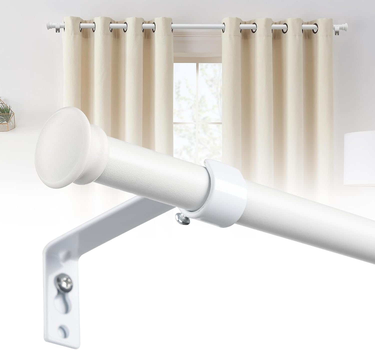 Barras de cortina blancas, de 71 a 280 cm, 16 mm de diámetro. Juego de barras de cortina de acero inoxidable resistentes para dormitorios, salas de estar y habitaciones infantiles.