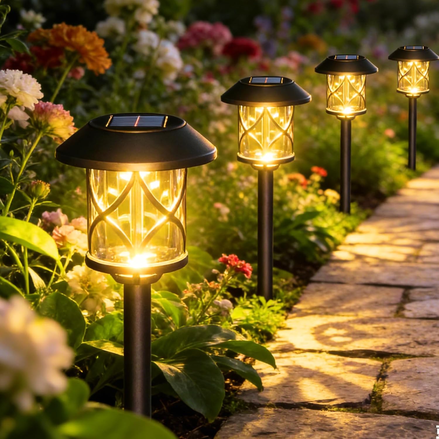 Quntis Luces Solares Exterior Jardín 6 Pack, Lámpara LED Solares Camino Exteriores, 30 Lúmenes, IP65 Impermeables Luces LED Solar para Jardin Paisaje Césped Patio Pasarela