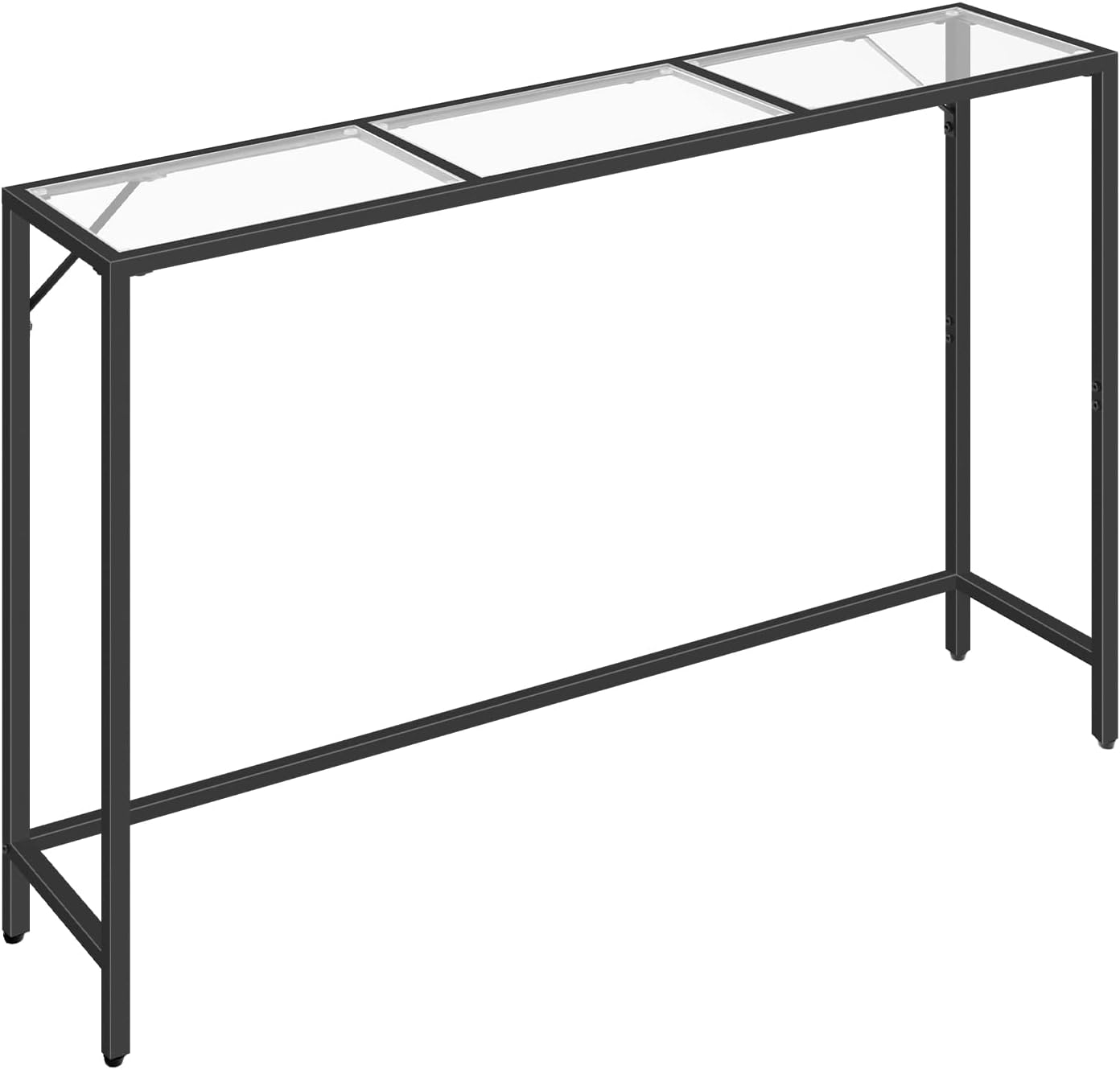 MAHANCRIS Mesa de Entrada, Mesa de Sofá con Cristal Templado, Aparador de Entrada o Pasillo de Estilo, Mesa Estrecha de Sofá con Estructura Metálica Negra, Fácil Montaje, para Salón, Negro ACTH101B01