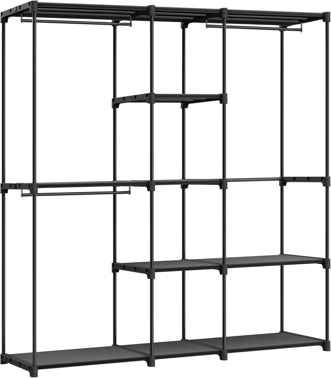 SONGMICS Armario, Perchero, Guardarropa, con Barras, Vestidor, Estantes de Tela, Marco de Metal, 43 x 182 x 182 cm, Negro RYG037B02