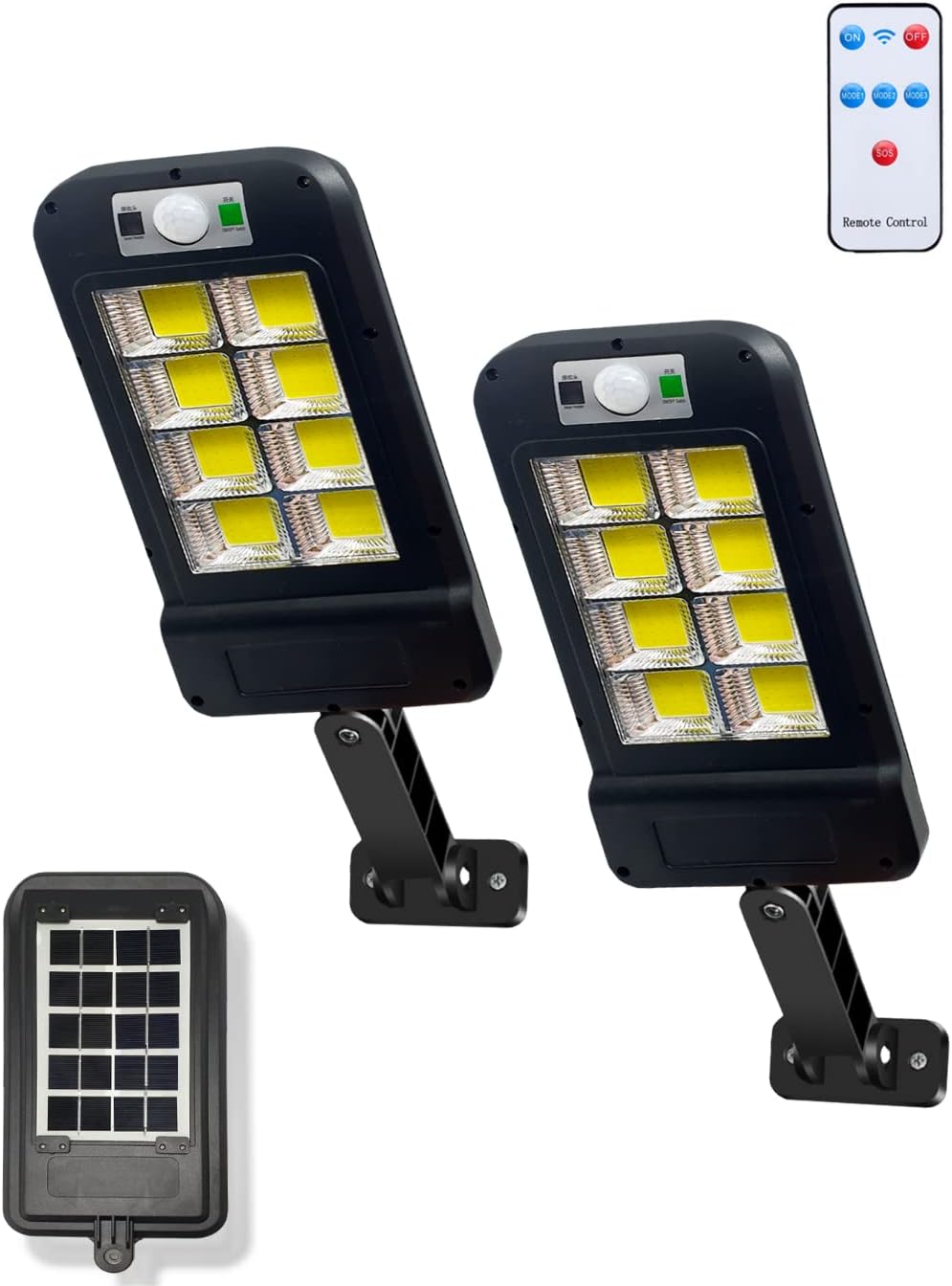 Pack 2 Farolas Solares 160LEDs con Sensor de Movimiento. Lámpara Solar LED para Exteriores. Foco de Luz Impermeable IP65 para Jardín, Patio, Camino, Garaje.