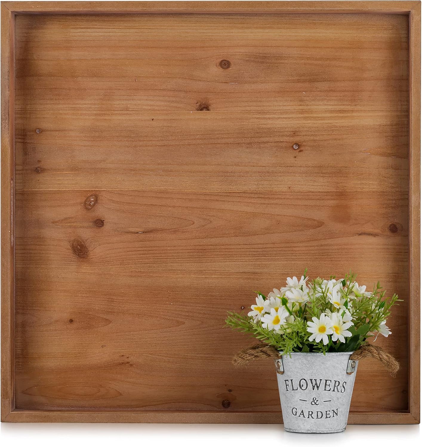 Hanobe Bandeja otomana cuadrada grande: bandejas de madera extra grandes para servir, bandeja decorativa rústica para mesa de café otomana con asas para sala de estar, color marrón