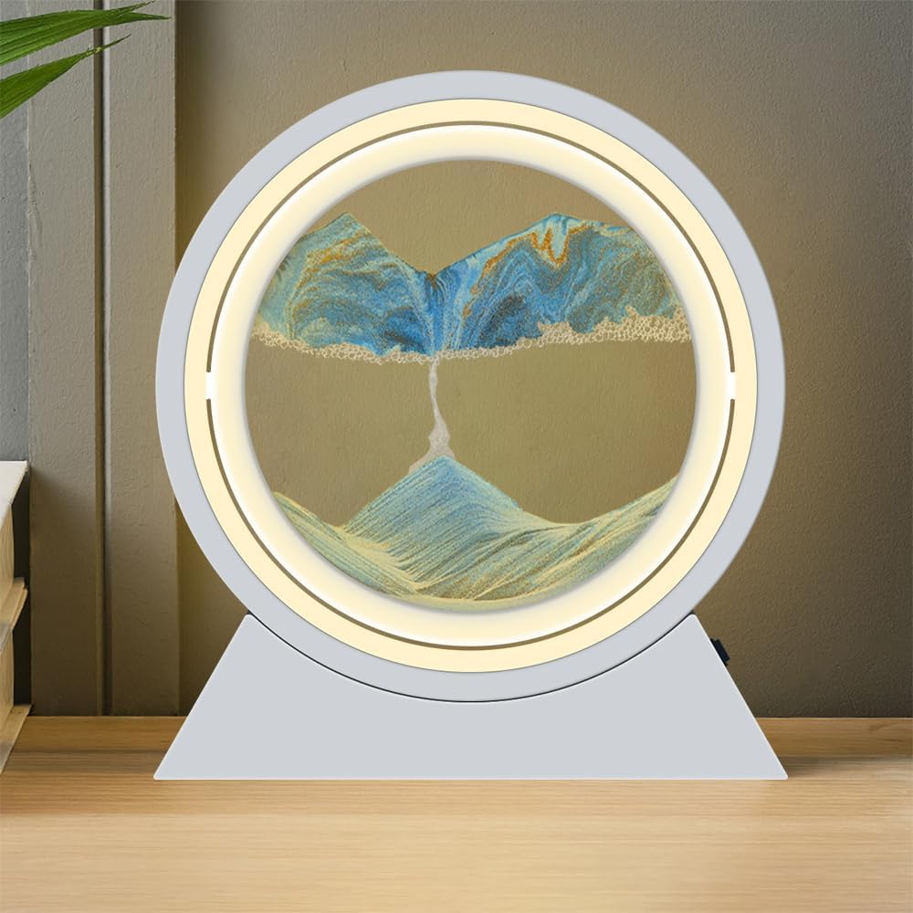 HONPHIER - Pintura de arena fluida con luz, rotación de 360°, imagen de arena dinámica 3D para oficina, sala de estar, escritorio, adultos y niños (azul)