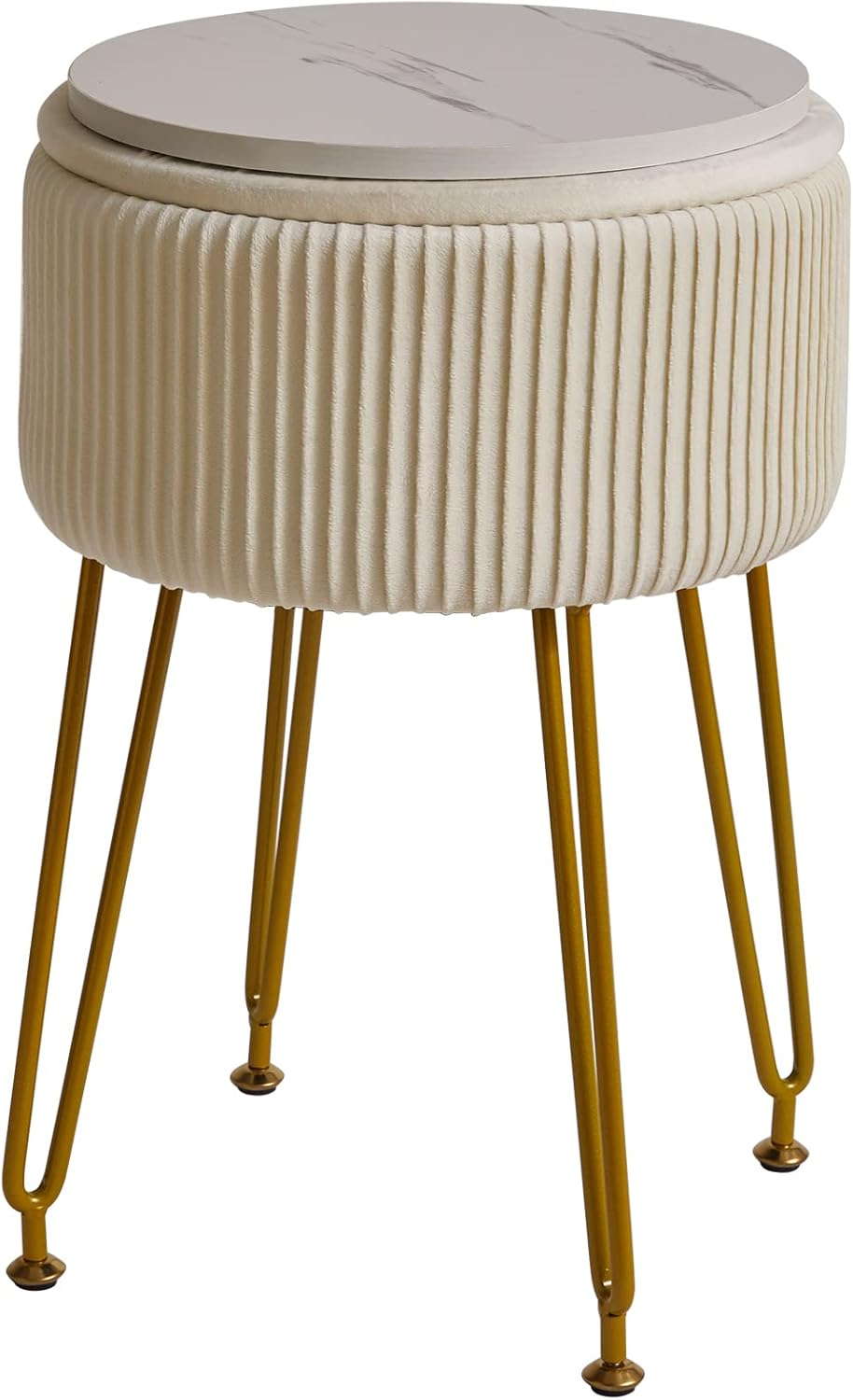 Puf otomano de terciopelo con almacenamiento IBUYKE, taburete de maquillaje, mesa auxiliar con patas de acero dorado y funda extraíble, funda para mesa de centro, blanco L/G-20M