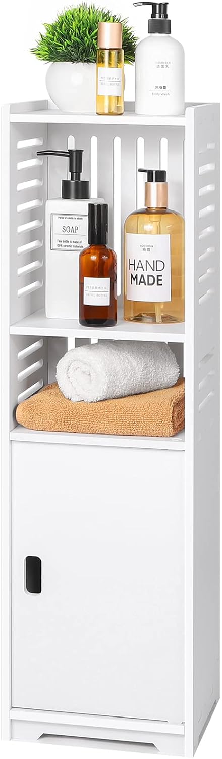 AIIKTOTA Gabinete de baño delgado, gabinete de inodoro, pequeño, organizador con puerta y estante abierto, gabinetes de almacenamiento para dormitorio (moderno 2)