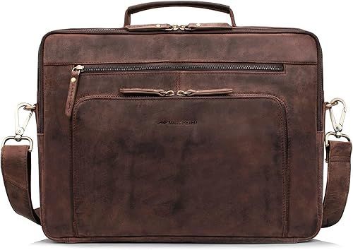 Marc Peter® Laptop Bag Auckland 15,6 pulgadas de piel I Bolso bandolera para portátil I Maletín para portátil I Bolso para hombre y mujer