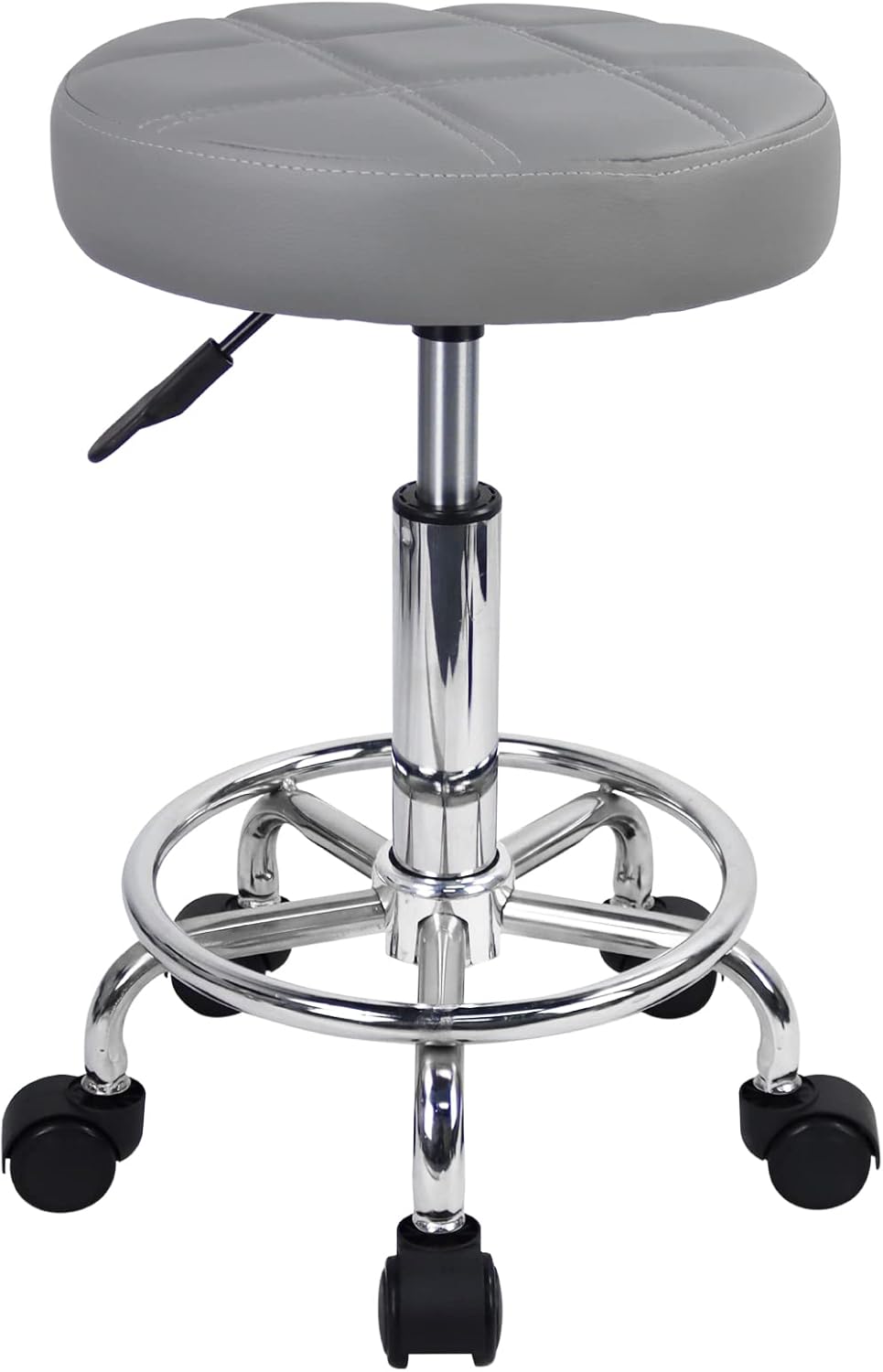 Taburete multiusos FURWOO con ruedas, redondo, ajustable para spa (gris)